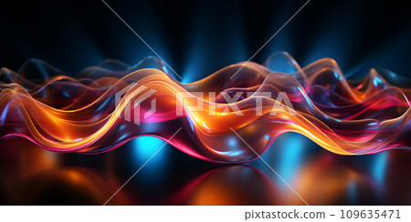 abstract futuristic background with gold, pink, blue, glowing neon fluid wave, with highlights, techno sound, shape, data transmission concept, fantastic wallpaper 109635471