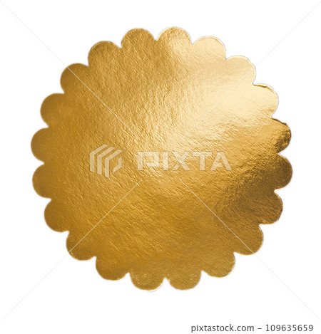 Round golden tray pattern isolated over white background Round golden tray pattern isolated over white background 109635659