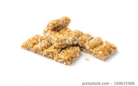 Sunflower Seeds Bar Isolated, Energy Snack with Honey, Sun Flower Seed Muesli Dessert, Protein Candy Bar 109635986