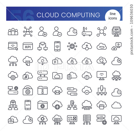 Cloud computing Icons Bundle. Thin outline icons style. Vector illustration 109636030