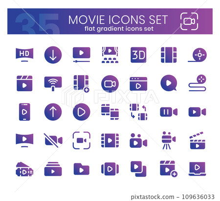 Movie Icons Bundle. Gradient flat icons style.... - Stock Illustration ...