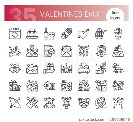 Valentines' day Icons Bundle. Thin outline icons style. Vector illustration 109636046