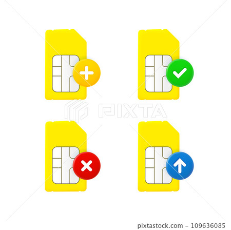 Sim card icon set with different pictograms. 3d vector icons set Sim card icon set with different pictograms. 3d vector icons set 109636085