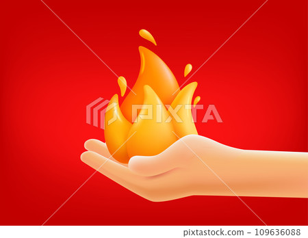Hand with flame. 3d vector mobile application icon with notification 109636088