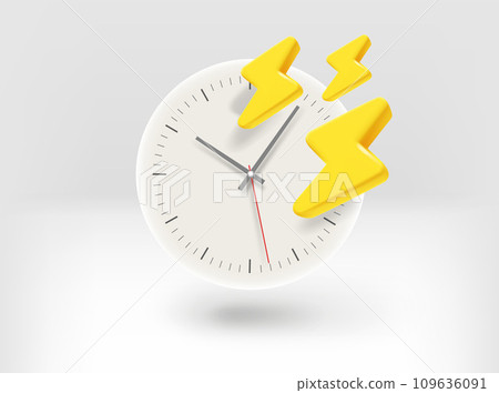 Clock with thunderbolts. 3d vector illustration Clock with thunderbolts. 3d vector illustration 109636091
