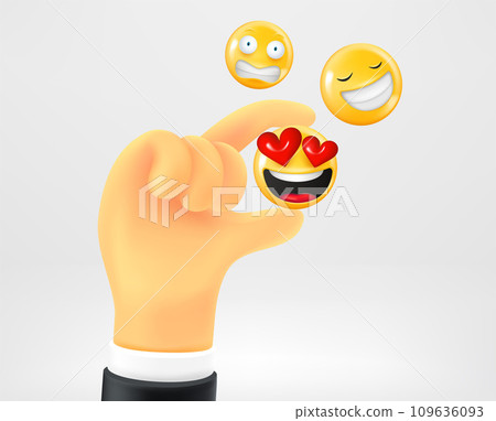 Man holding social media emoji. Making choice for reaction. Vector 3d illustration Man holding social media emoji. Making choice for reaction. Vector 3d illustration 109636093