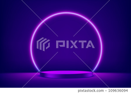 Illuminated stage with vivid neon lighting. 3d Vector illustration 109636094