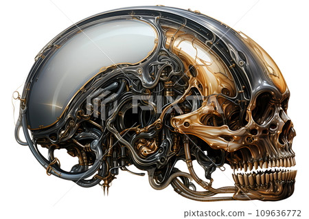 The side view of the skull looks abnormal. It was like an imaginary extraterrestrial creature. Take photos with no background to use in a fun alien anatomy book or edit the image and add what you want 109636772