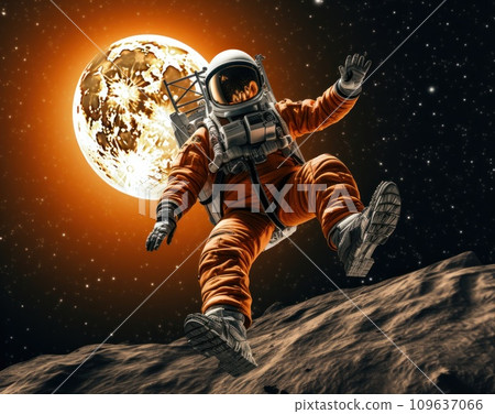 an astronaut is flying through the air over the moon 109637066