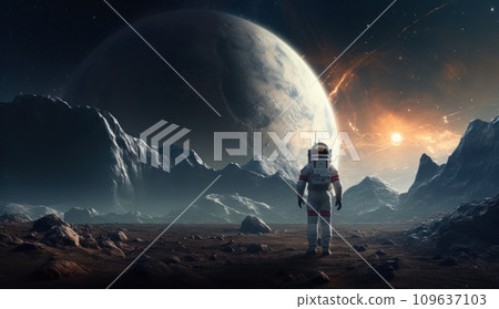 an astronaut walks in the middle of the earth 109637103