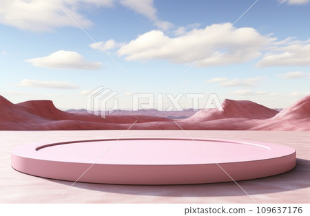 an empty stage over a pink desert 109637176
