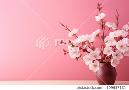 a pink background with blossoms on it 109637181