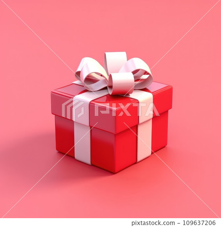 a present box with a ribbon on a red background 109637206