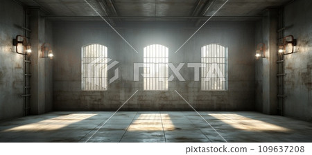 a prison cell with light shining through the windows 109637208