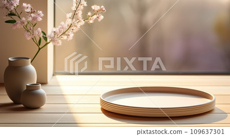 a small tray is sitting in a wall behind a solid wooden table a small tray is sitting in a wall behind a solid wooden table 109637301