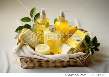 a basket with a variety of products ready to be used a basket with a variety of products ready to be used 109637306