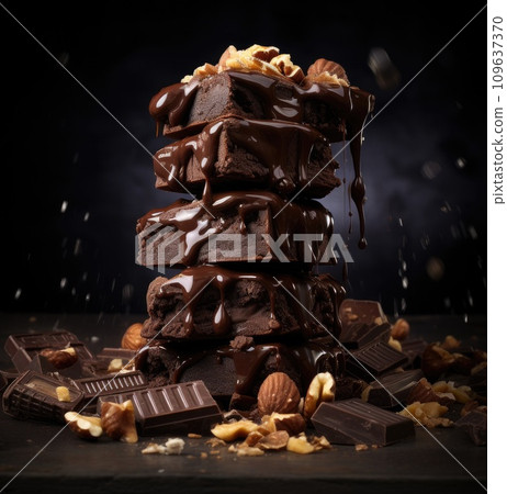 a stack of chocolate bars with nuts on top a stack of chocolate bars with nuts on top 109637370