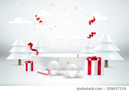 Happy new 2022 year concept. Bright room with holiday elements and copy space. 3d style vector banner Happy new 2022 year concept. Bright room with holiday elements and copy space. 3d style vector banner 109637539