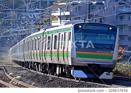 Tokaido Main Line Manazuru JR East E233 series 3000 series E-55 formation (Kozu) Tokaido Main Line Manazuru JR East E233 series 3000 series E-55 formation (Kozu) 109637656
