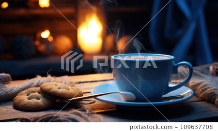 coffee cup with steam coming out of it at a tea shop 109637708