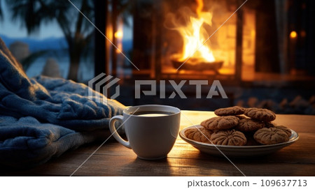 coffee cup with steam coming out of it at a tea shop 109637713