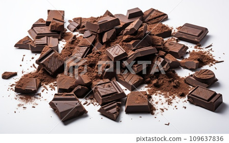 an image showing pieces of chocolate over a white background an image showing pieces of chocolate over a white background 109637836