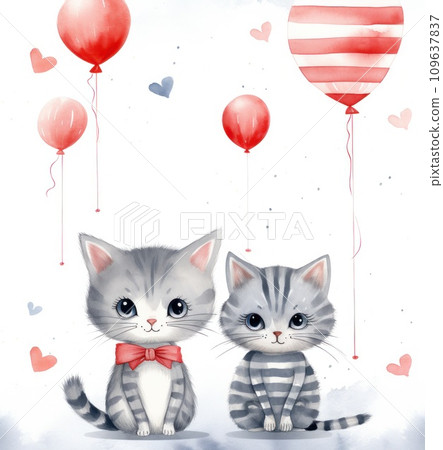 cute watercolor cats painting cute watercolor cats painting 109637837