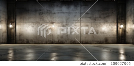 empty room with an open light, in the style of concrete, contrasting lights and darks 109637905