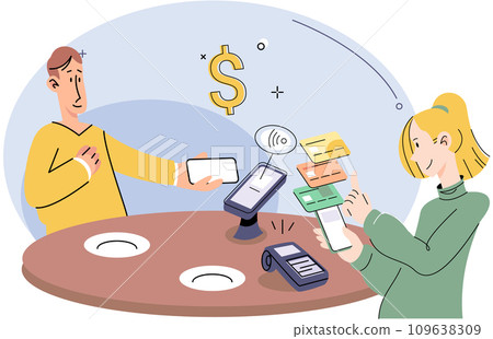 Cashless payment. Vector illustration. Mobile cashless options make it easy to pay on go using your smartphone Online and mobile payments offer convenience and flexibility for making transactions 109638309