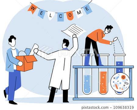 New employee. Vector illustration. The arrival new employee signifies growth and progress within organization The new employee metaphor highlights employment process, including recruitment New employee. Vector illustration. The arrival new employee signifies growth and progress within organization The new employee metaphor highlights employment process, including recruitment 109638319