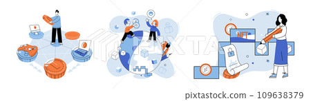 Digital asset vector illustration. Digital assets play crucial role in economic ecosystem, driving financial growth and innovation The concept digital assets encompasses wide range intangible forms 109638379