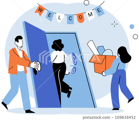 New employee. Vector illustration. The arrival new employee signifies growth and progress within organization The new employee metaphor highlights employment process, including recruitment New employee. Vector illustration. The arrival new employee signifies growth and progress within organization The new employee metaphor highlights employment process, including recruitment 109638452