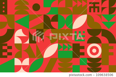 Christmas background with bauhaus or neo-geo shapes. Xmas winter holidays ornament. Christmas background with bauhaus or neo-geo shapes. Xmas winter holidays ornament. 109638506