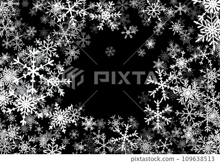 Christmas background with falling snowflakes. Winter holiday background or frame with pattern of layered snow. 109638513