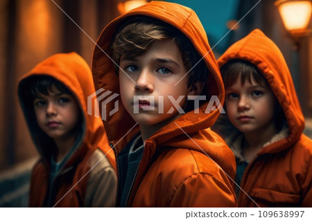 Teenage Boy Outdoors At High School Being Teased Or Bullied. Aggressive teenage street gangs or groups. AI 109638997