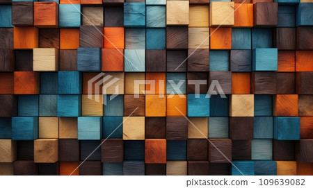 Abstract block stack wooden 3d cubes, colorful wood texture for backdrop Abstract block stack wooden 3d cubes, colorful wood texture for backdrop 109639082