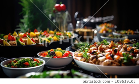 Catering buffet food indoor in restaurant. Buffet service for any festive event, party or wedding reception. 109639105