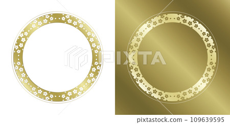 Material_Frame set_Spring decorative frame with cherry blossom motif. A luxurious gold surround design. No characters 109639595