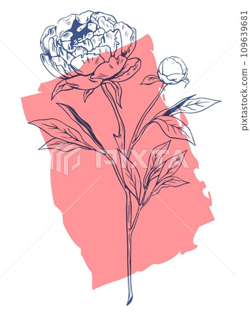 Single vector peony flower riso print effect isolated on white background Single vector peony flower riso print effect isolated on white background 109639681