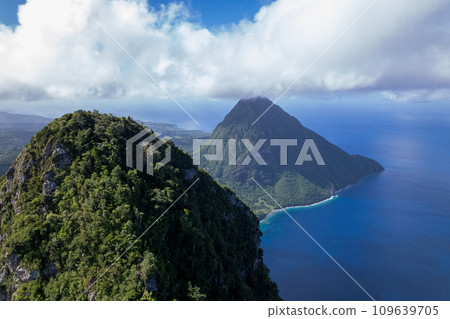 Aerial of Gros Piton on St Lucia 109639705