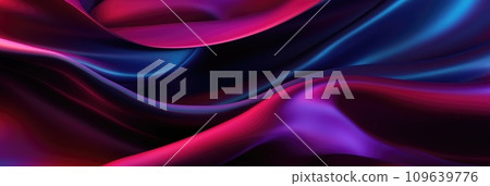 Violet blue silk satin. Abstract shiny fabric background. Wide banner. 109639776