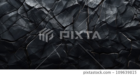 Rock texture with cracks. Black stone background with copy space for design. Wide banner. 109639815