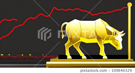The concept of Bull market on stock market investment good situation. Financial investment in bull market. How to trade in risk valuation situation. Gold Bull with Stock market background. AI The concept of Bull market on stock market investment good situation. Financial investment in bull market. How to trade in risk valuation situation. Gold Bull with Stock market background. AI 109640329
