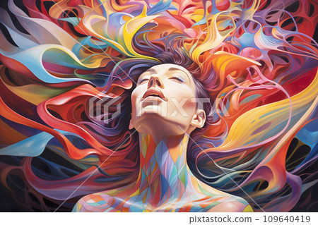 Person thoughts depicted as swirling patterns or beams of light, geometric shapes to symbolize the structure of one's thoughts 109640419