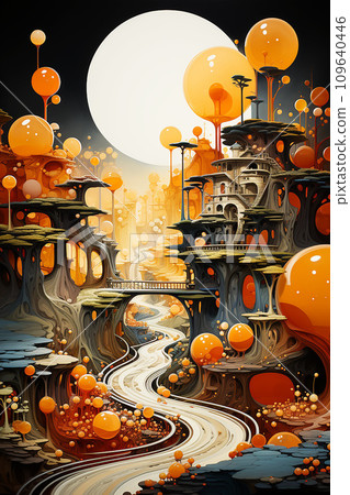 Fantasy enchanted fairy tale forest with magical abstract shapes 109640446