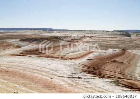 Kyzylkup area landscape, Mangystau desert. Rock strata formations Kyzylkup area landscape, Mangystau desert. Rock strata formations 109640817