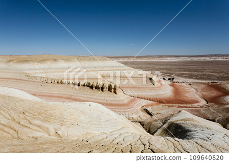 Kyzylkup plateau landscape, Mangystau desert. Rock strata formations Kyzylkup plateau landscape, Mangystau desert. Rock strata formations 109640820