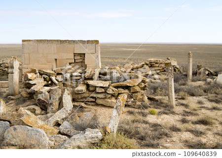 Desolate graveyard in remote location in Mangystau region, Kazakhstan 109640839
