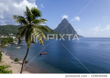 Drone Aerial of Petit Piton on St Lucia Drone Aerial of Petit Piton on St Lucia 109640946