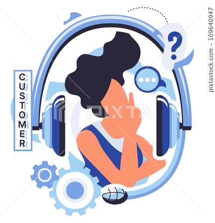 Client support vector illustration. Communication is key in client support, ensuring smooth exchange information A call to hotline initiates cascade assistance, providing effective support 109640947